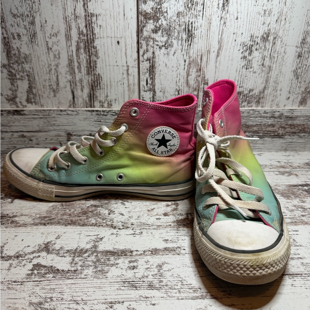 Converse High Top Sneakers in Pink, Green & Yellow Ombre